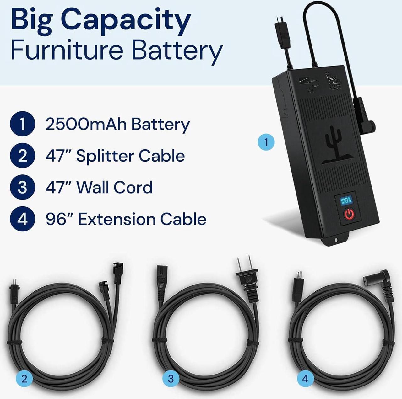 Alt view image 4 of 7 - Universal Battery Pack for Reclining Furniture with LCD Display - 2500mAh Recliner Battery Pack Rechargeable  Recliner Power Supply for 2-Pin Motion Furniture - Battery Only