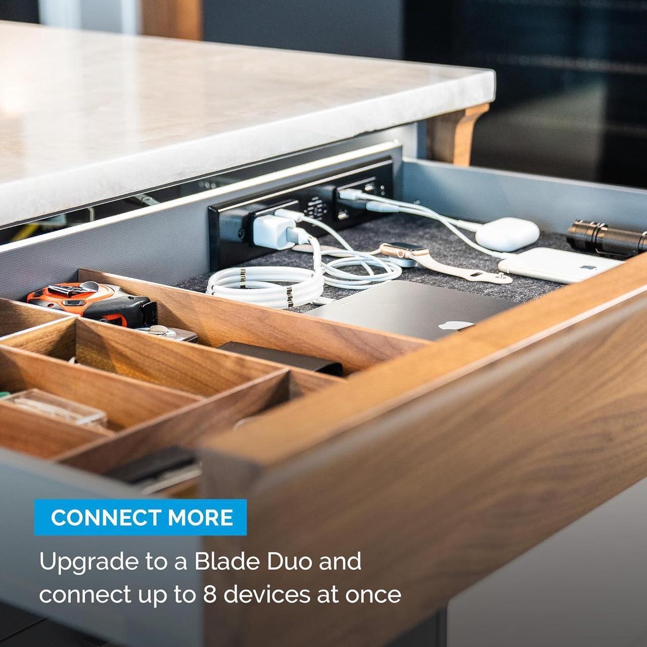 Alt view image 6 of 7 - Blade in-Drawer Outlet, Integrated Safety Shutoff, (2) USB-A & (2) 15 amp AC, White