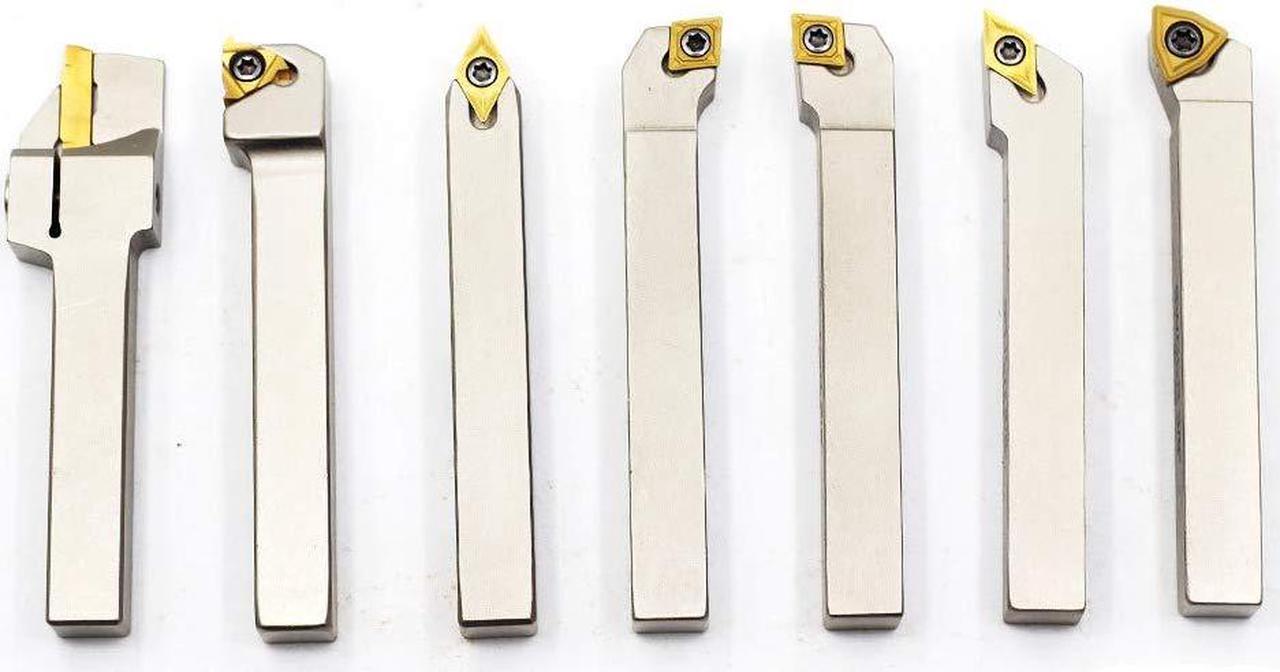 Alt view image 3 of 7 - 7 pcs/Set 3/8"Shank Heavy-Duty Indexable Lathe Turning Tool Holder,CNC Nickel Plated Metal Lathe Cutting Tools for Turning Grooving Threading with Tin Coated Carbide Inserts
