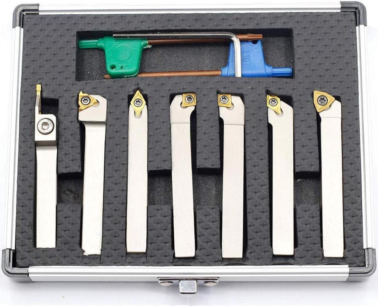 Alt view image 6 of 7 - 7 pcs/Set 3/8"Shank Heavy-Duty Indexable Lathe Turning Tool Holder,CNC Nickel Plated Metal Lathe Cutting Tools for Turning Grooving Threading with Tin Coated Carbide Inserts