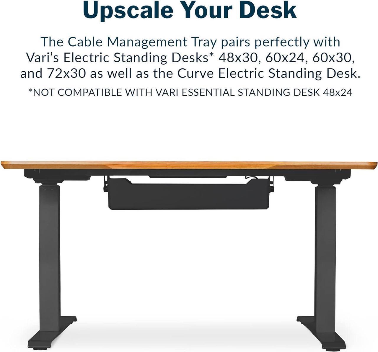 Alt view image 2 of 6 - Cable Management Tray - Under Desk Cord & Wire Organizer - Ideal for Home Office Sit Stand Desks - Fits Adjustable Electric Standing Desk 48x30, 60x30, 60x24, 72x30 - Easy Assembly (Black)