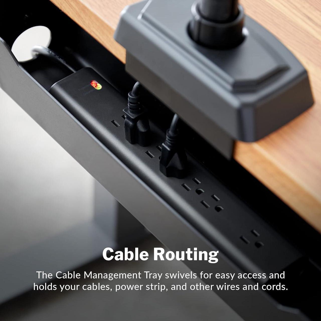 Alt view image 3 of 6 - Cable Management Tray - Under Desk Cord & Wire Organizer - Ideal for Home Office Sit Stand Desks - Fits Adjustable Electric Standing Desk 48x30, 60x30, 60x24, 72x30 - Easy Assembly (Black)