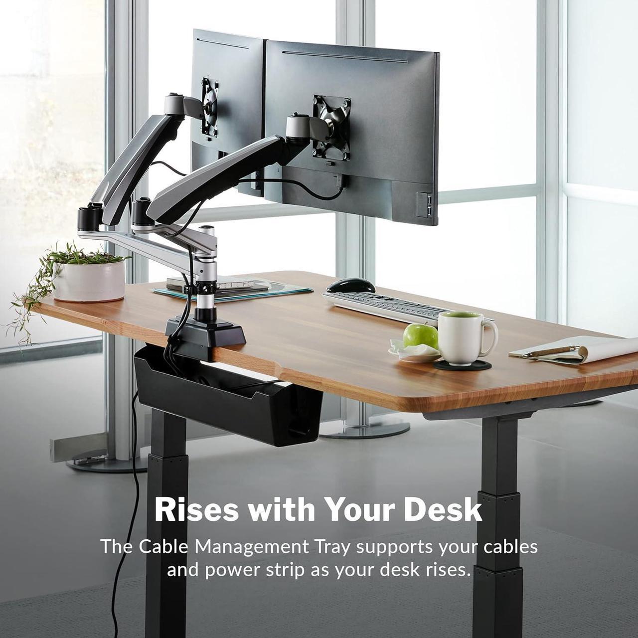 Alt view image 5 of 6 - Cable Management Tray - Under Desk Cord & Wire Organizer - Ideal for Home Office Sit Stand Desks - Fits Adjustable Electric Standing Desk 48x30, 60x30, 60x24, 72x30 - Easy Assembly (Black)