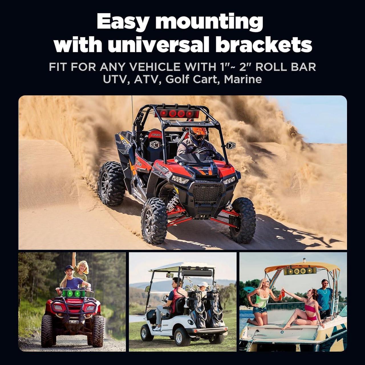 Alt view image 5 of 7 - 25 Inch UTV Sound Bar, ATV SoundBar Bluetooth with RGB Lighting, Amplified Powersports SXS Sound Bar, Waterproof Golf Cart Sound Bar, UTV Speakers Compatible with Polaris RZR Can-Am