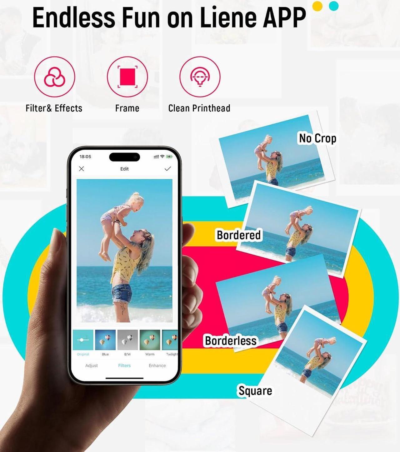 Alt view image 5 of 7 - Photo Printer, 2x3 Mini Instant Portable Color Mono Picture Printer w/ 50 Zink Adhesive Paper, Bluetooth 5.0, Compatible w/iOS & Android, Small Photo Printer for iPhone, Smartphones, Pink
