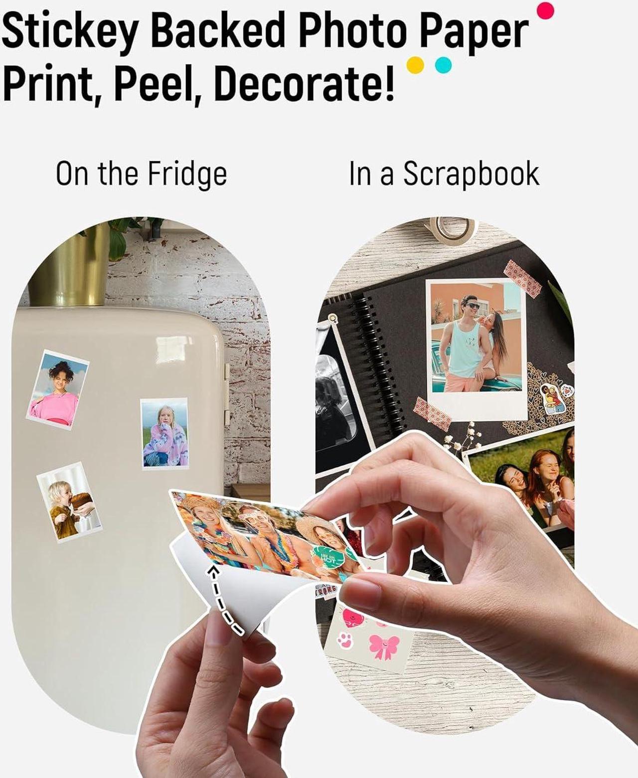 Alt view image 7 of 7 - Photo Printer, 2x3 Mini Instant Portable Color Mono Picture Printer w/ 50 Zink Adhesive Paper, Bluetooth 5.0, Compatible w/iOS & Android, Small Photo Printer for iPhone, Smartphones, Pink