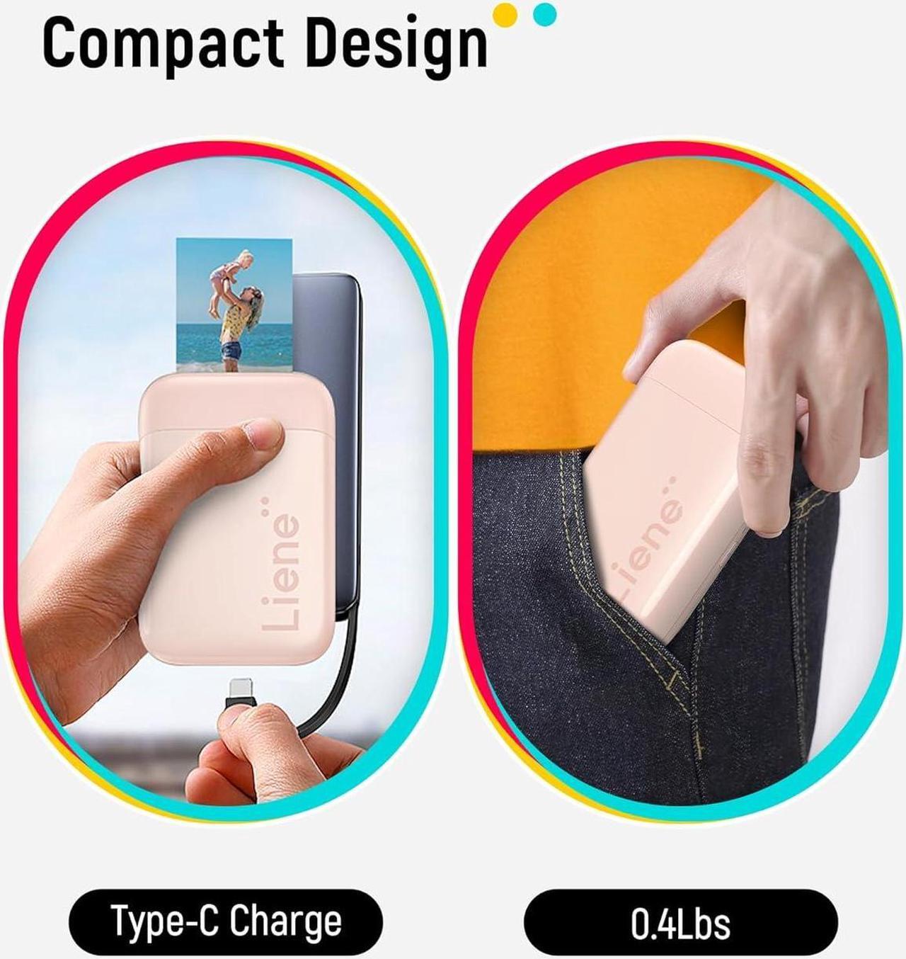 Alt view image 3 of 7 - Photo Printer, 2x3 Mini Instant Portable Color Mono Picture Printer w/ 50 Zink Adhesive Paper, Bluetooth 5.0, Compatible w/iOS & Android, Small Photo Printer for iPhone, Smartphones, Pink