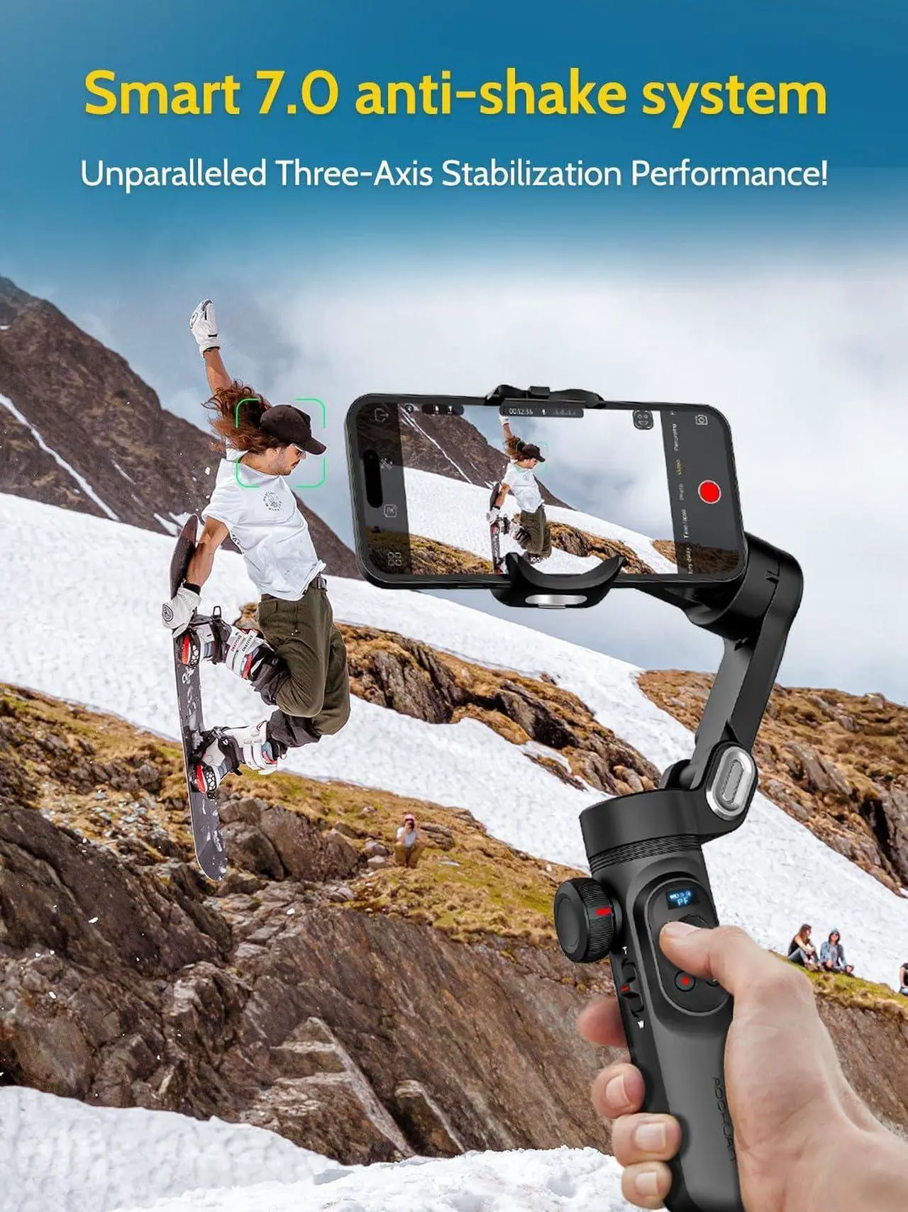 Alt view image 2 of 7 - 3-Axis Gimbal, Gimbal Stabilizer for Smartphone w/RGB Magnetic Fill Light Phone Gimbal for iPhone/Android Foldable iPhone Gimbal w/Upgraded Face Tracking Vlog Recording-Smart X Pro Kit