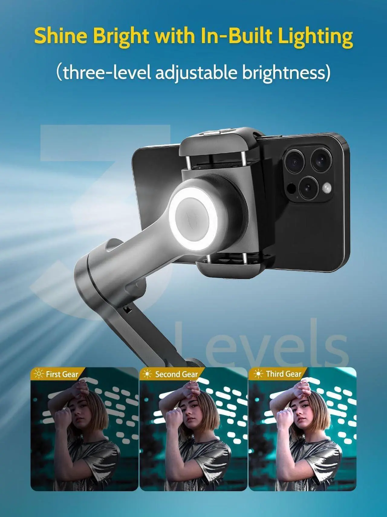 Alt view image 3 of 7 - 3-Axis Gimbal, Gimbal Stabilizer for Smartphone w/RGB Magnetic Fill Light Phone Gimbal for iPhone/Android Foldable iPhone Gimbal w/Upgraded Face Tracking Vlog Recording-Smart X Pro Kit