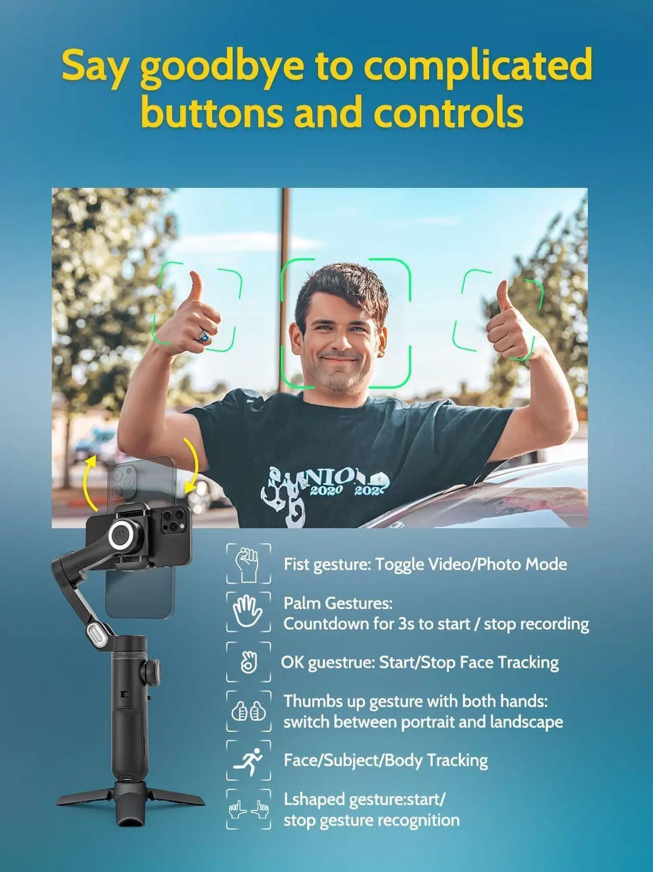 Alt view image 5 of 7 - 3-Axis Gimbal, Gimbal Stabilizer for Smartphone w/RGB Magnetic Fill Light Phone Gimbal for iPhone/Android Foldable iPhone Gimbal w/Upgraded Face Tracking Vlog Recording-Smart X Pro Kit