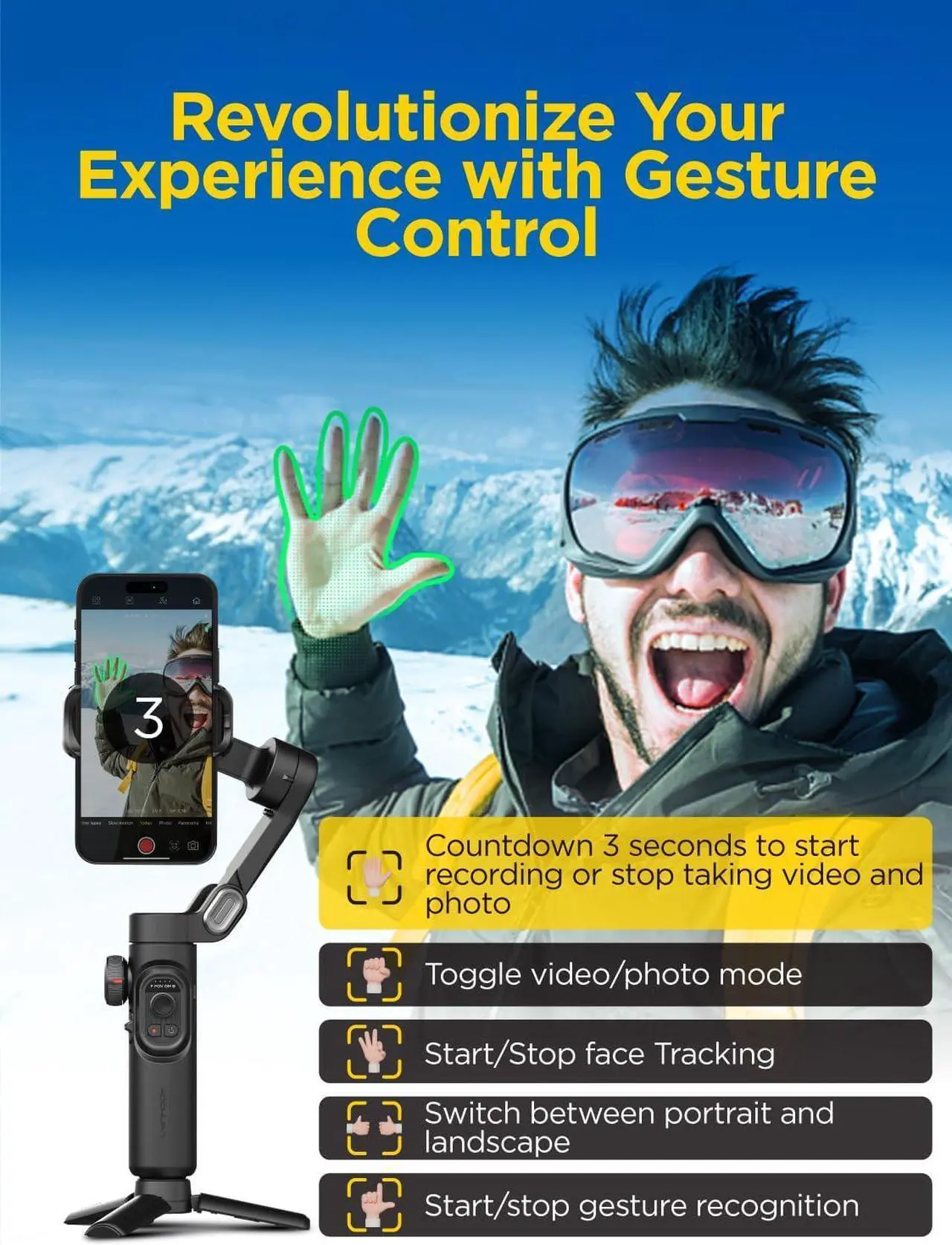 Alt view image 4 of 7 - 3-Axis Gimbal Stabilizer for Smartphone, Gimbal w/RGB Magnetic Fill Light Upgraded Face Tracking Focus Wheel Foldable iPhone Gimbal for iPhone/Android Phone Gimbal Vlog Recording Smart XE Kit