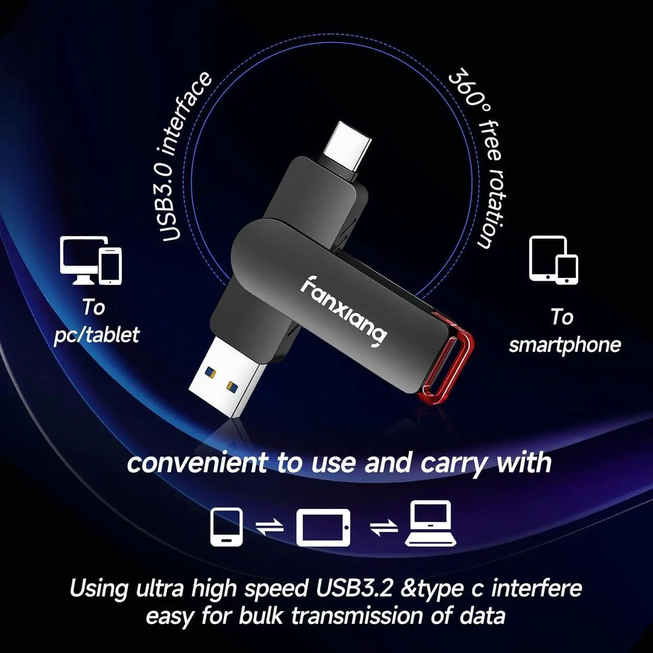Alt view image 6 of 7 - 512GB Flash Drive Up to 560MB/s External SSD,Type C & 3.2 USB-A,Gen 2 Thumb Drive,Memory Stick for iPhone15/PS4//Android Phone/Windows/Mac