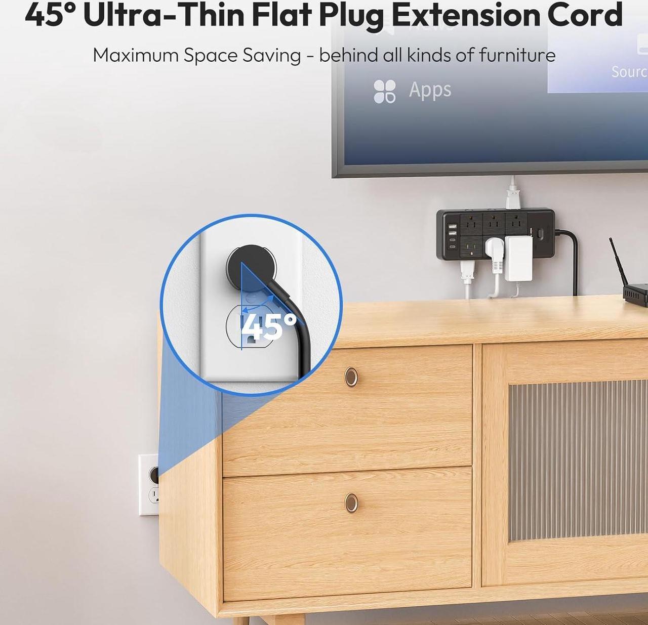 Alt view image 6 of 7 - 25 FT + 15 FT Surge Protector Power Strip, NTONPOWER 4000J Long Cord Extension Cord with 12 Outlets & 4 USB Ports (2USB C), 3 Side Multiple Outlet Extender, Wall Mounted for Home Office