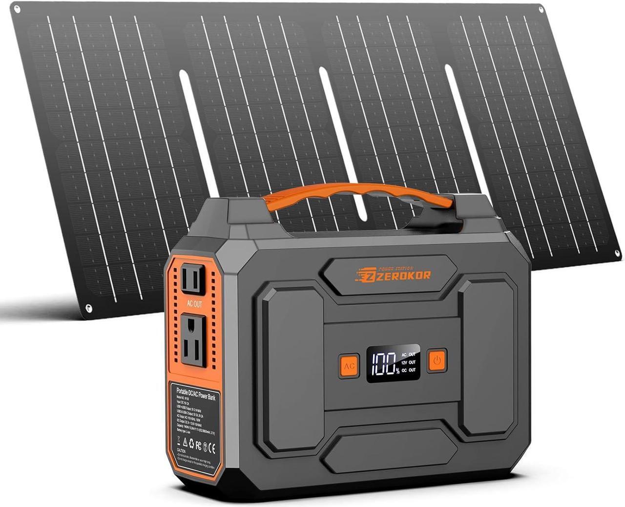 Main image of Portable Solar Generator with Panel, 100W Portable Power Station with 40W Solar Panel, 110V AC Outlet Camping Solar Power Generator 146Wh Lithium Battery Pack for Home Use, RV, Outdoor Power Outage
