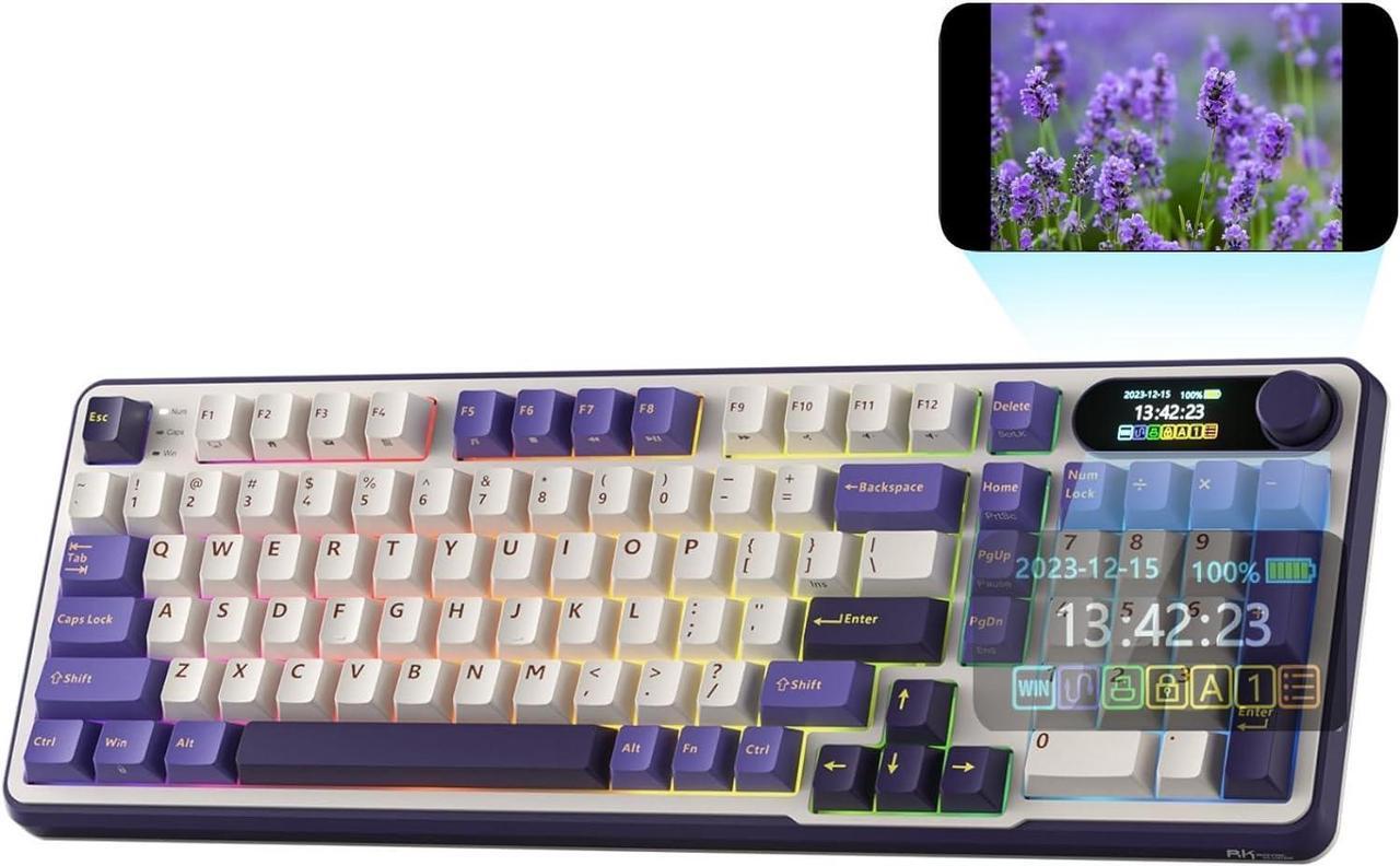 Main image of RK ROYAL KLUDGE S98 Mechanical Keyboard w/Smart Display & Knob, Top Mount 96% Wireless Mechanical Keyboard BT/2.4G/USB-C, Hot Swappable, Software Support, Massive Battery, 98 Keys
