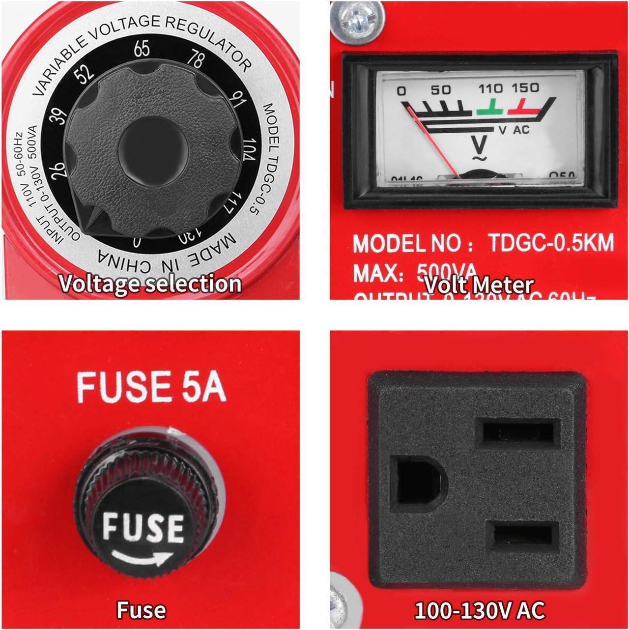 Alt view image 6 of 7 - Voltage Transformer 5 Amp Auto AC Variable Voltage Regulator,500VAC Max,120VAC Input, 0-120V/130VAC Output