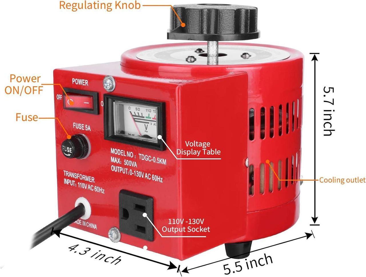 Alt view image 7 of 7 - Voltage Transformer 5 Amp Auto AC Variable Voltage Regulator,500VAC Max,120VAC Input, 0-120V/130VAC Output