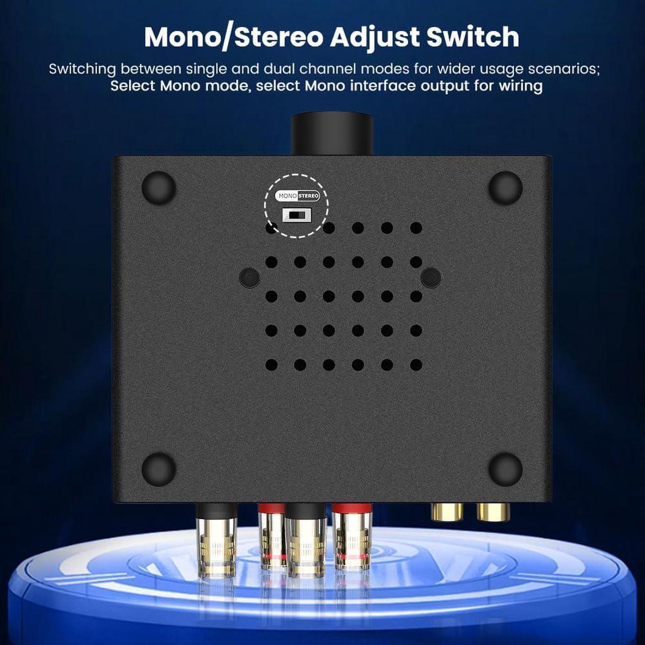 Alt view image 4 of 7 - A07 MAX 2 Channel Stereo Amplifier Home Audio 300W+300W TPA3255 Class D Power Amp Bridgeable Mono Amplifier 600 Watt with 3.5mm Line Output for Passive Bookshelf Desktop Speakers+Power Adapter