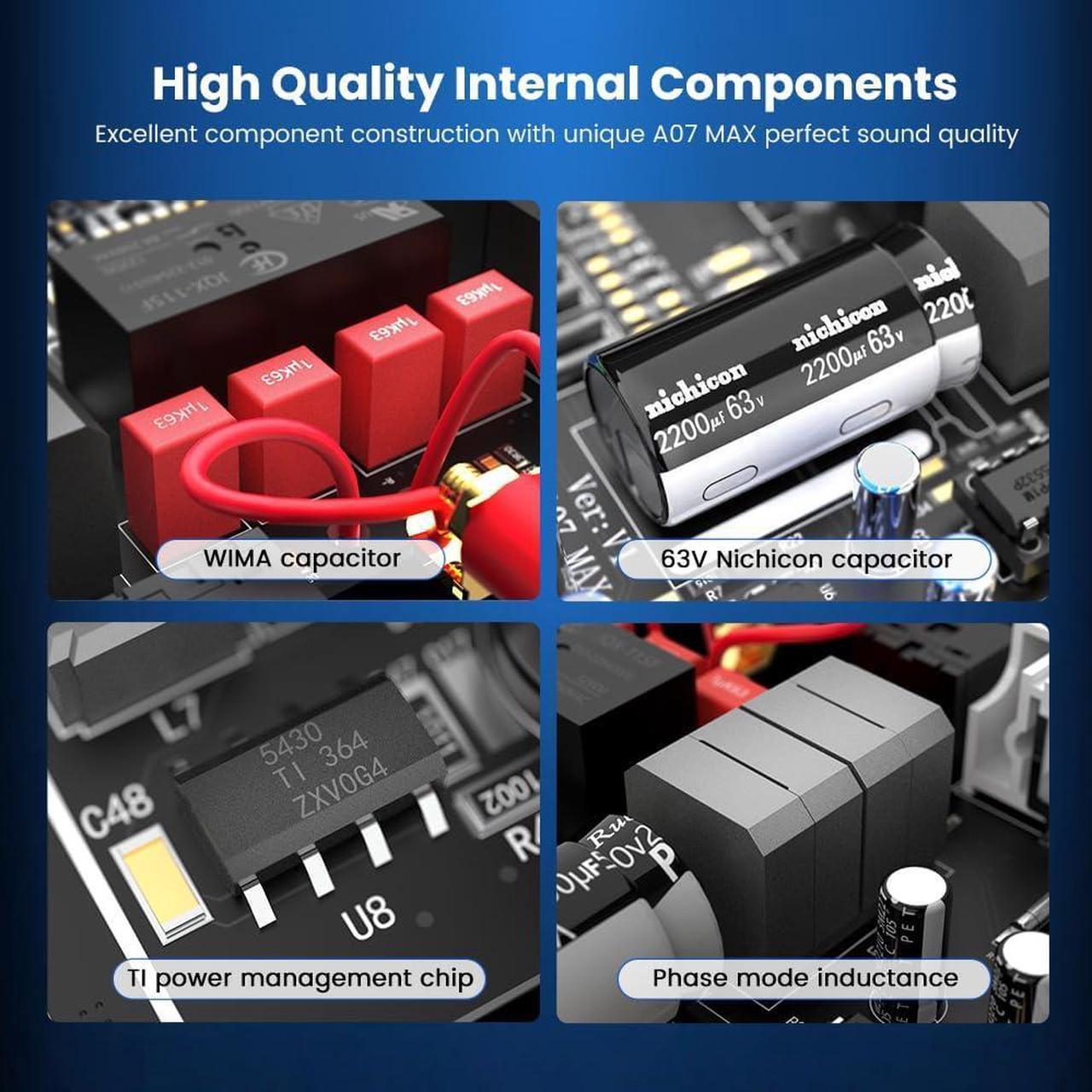 Alt view image 5 of 7 - A07 MAX 2 Channel Stereo Amplifier Home Audio 300W+300W TPA3255 Class D Power Amp Bridgeable Mono Amplifier 600 Watt with 3.5mm Line Output for Passive Bookshelf Desktop Speakers+Power Adapter