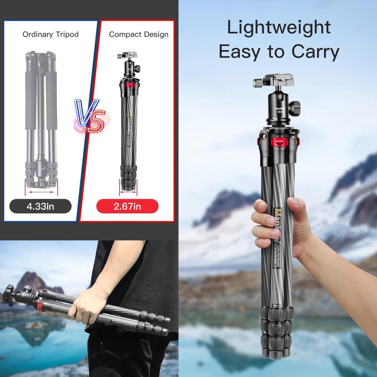 Alt view image 2 of 5 - Carbon Fiber DSLR Camera Tripod Monopod Kit,Compact and Lightweight,360-degree Panoramic Ball Head Quick Release Plate,5 Seconds Quickly Invert The Center Column,for Travel Work(YS-254C)