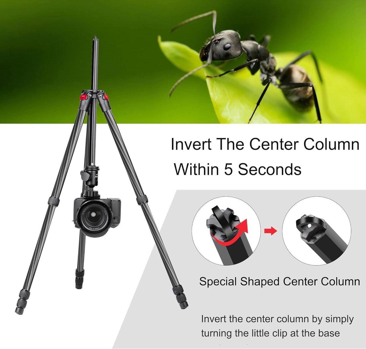 Alt view image 3 of 5 - Carbon Fiber DSLR Camera Tripod Monopod Kit,Compact and Lightweight,360-degree Panoramic Ball Head Quick Release Plate,5 Seconds Quickly Invert The Center Column,for Travel Work(YS-254C)