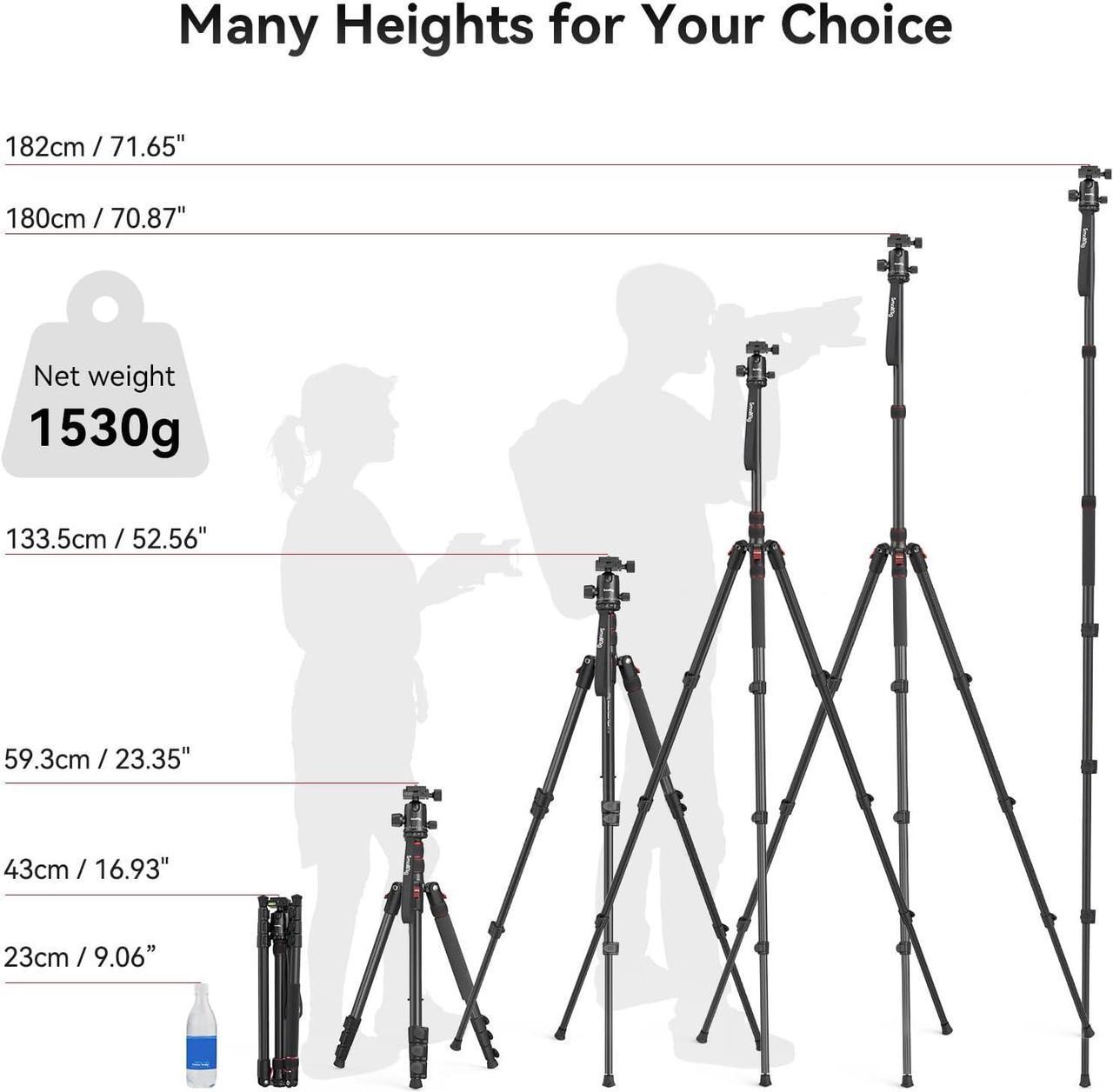 Alt view image 2 of 7 - CT-10 Camera Tripod, 71" Foldable Aluminum Tripod & Monopod, 360°Ball Head Detachable, Payload 33lb, Adjustable Height from 16" to 71" for Camera, Phone-3935