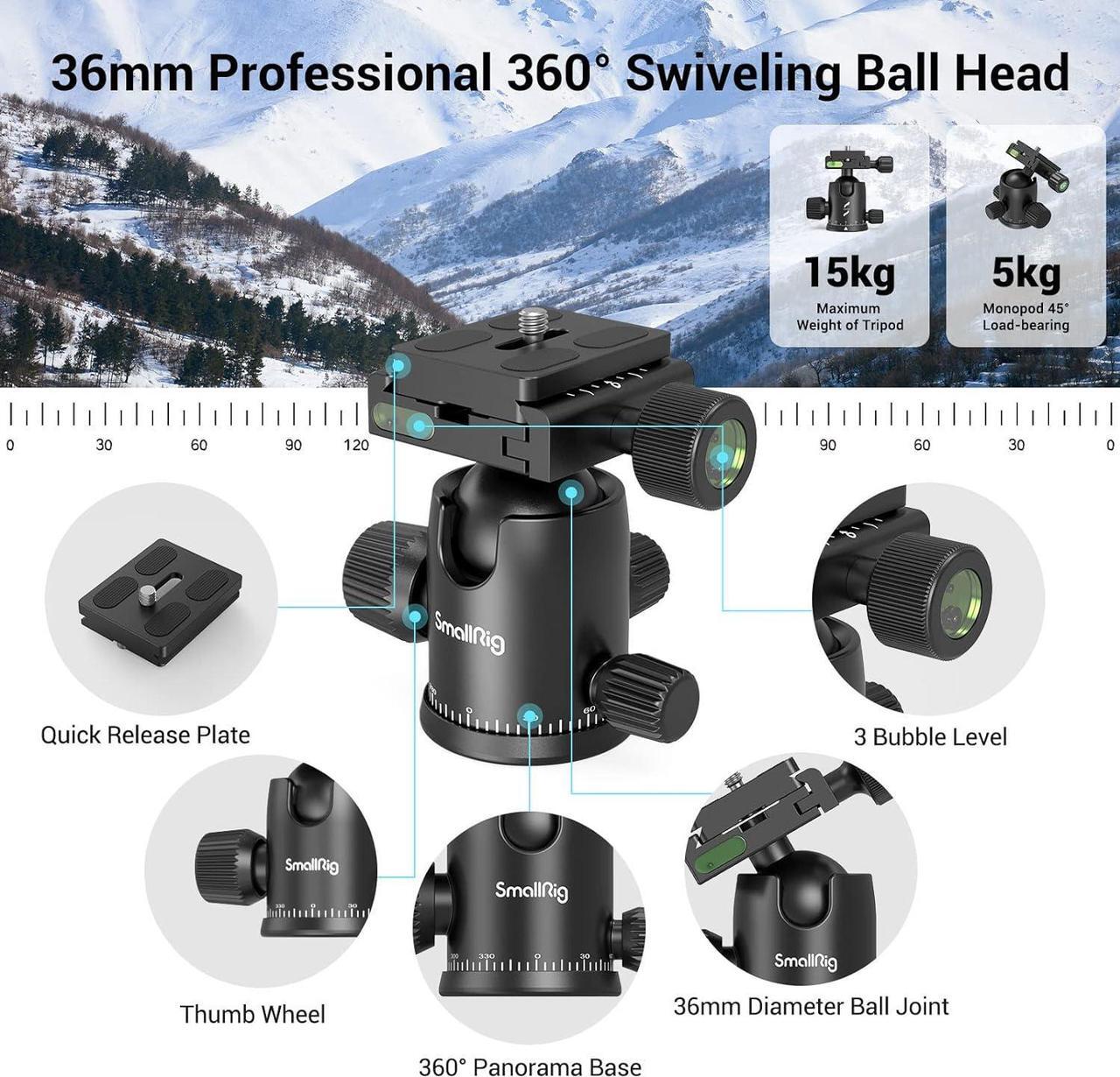 Alt view image 3 of 7 - CT-10 Camera Tripod, 71" Foldable Aluminum Tripod & Monopod, 360°Ball Head Detachable, Payload 33lb, Adjustable Height from 16" to 71" for Camera, Phone-3935