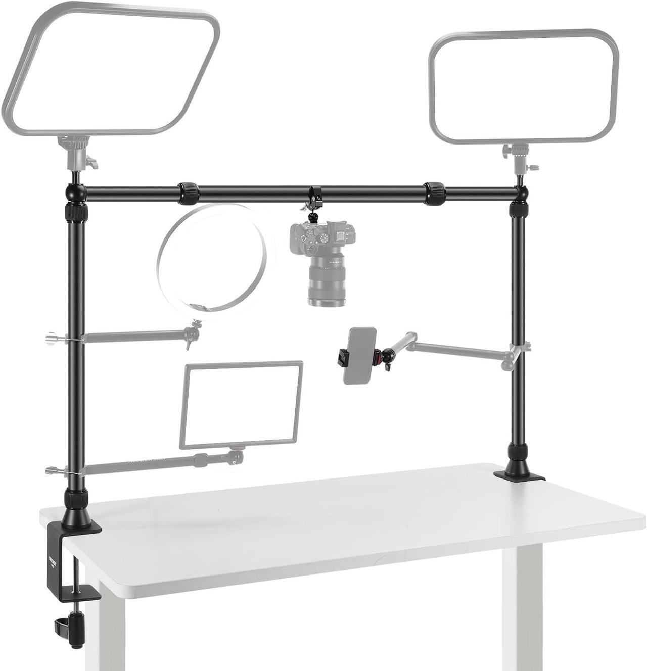 Main image of Overhead Camera Mount Rig with 2 Ball Heads, Super Clamp/Mobile Phone Holder/Camera Desk Mount, Multi Device Mount, Platform Overhead Tripod, Adjustable Height Width, Max Load 12 kg, NK002
