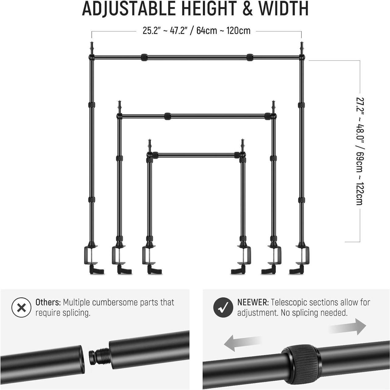 Alt view image 3 of 7 - Overhead Camera Mount Rig with 2 Ball Heads, Super Clamp/Mobile Phone Holder/Camera Desk Mount, Multi Device Mount, Platform Overhead Tripod, Adjustable Height Width, Max Load 12 kg, NK002