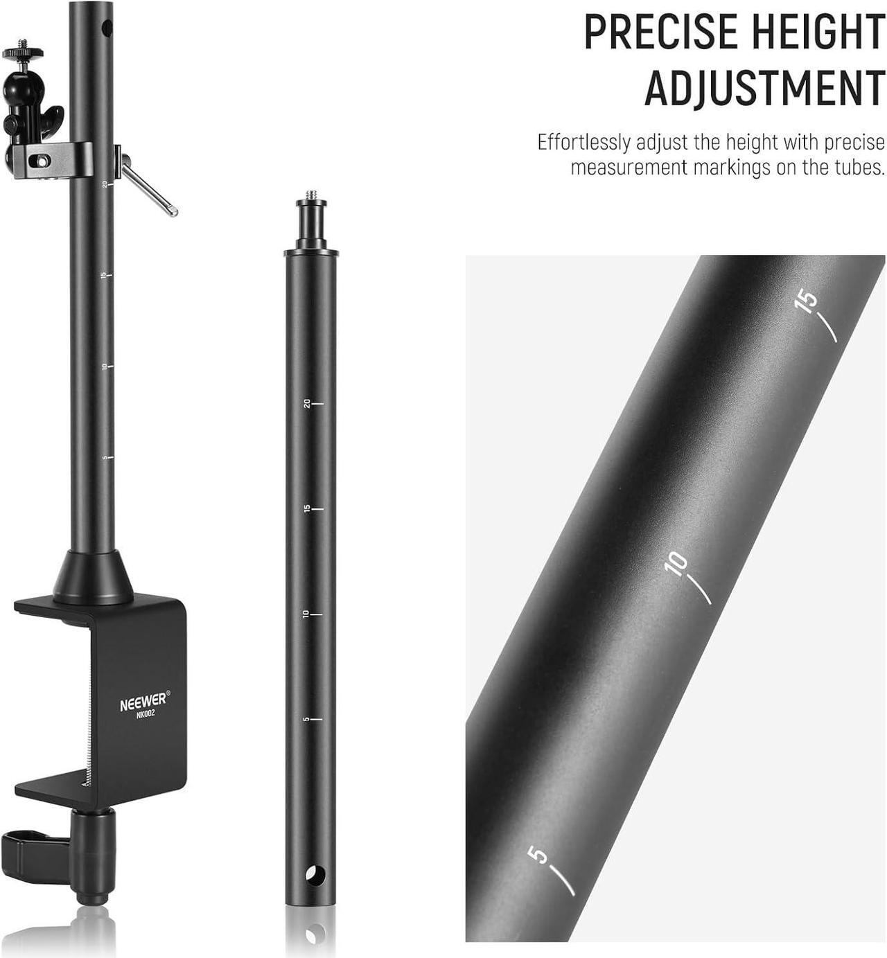 Alt view image 7 of 7 - Overhead Camera Mount Rig with 2 Ball Heads, Super Clamp/Mobile Phone Holder/Camera Desk Mount, Multi Device Mount, Platform Overhead Tripod, Adjustable Height Width, Max Load 12 kg, NK002