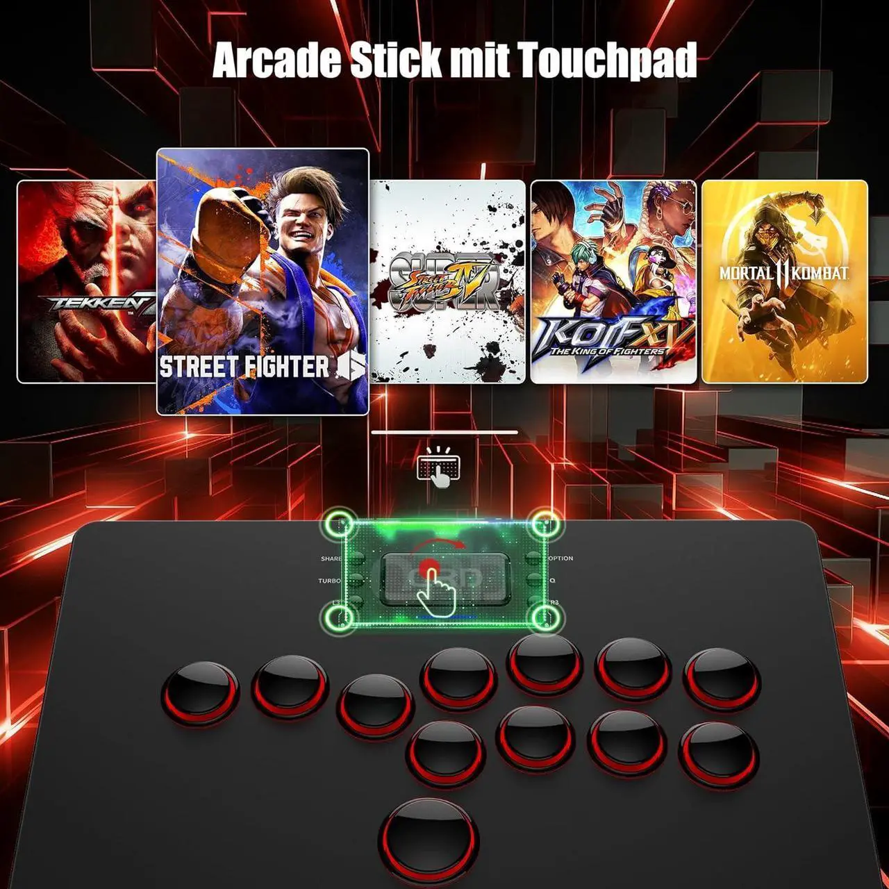 Alt view image 2 of 7 - S3 Wireless Arcade Stick for Nintendo Switch PS4 PS3 PS2 Xbox 360 PC Mac iOS Android TV Box, Leverless Fighting Stick with Touchpad, Cellphone Holder, 3.5mm Audio Port, 5 Latency Mode, S3-AB01