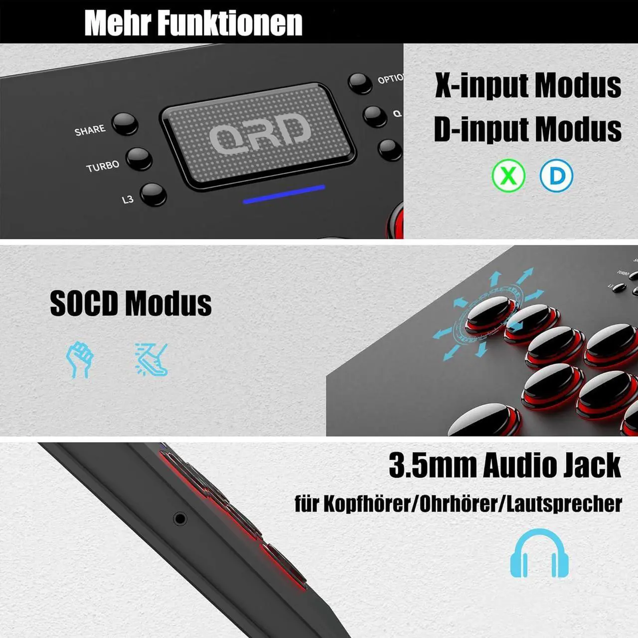 Alt view image 6 of 7 - S3 Wireless Arcade Stick for Nintendo Switch PS4 PS3 PS2 Xbox 360 PC Mac iOS Android TV Box, Leverless Fighting Stick with Touchpad, Cellphone Holder, 3.5mm Audio Port, 5 Latency Mode, S3-AB01