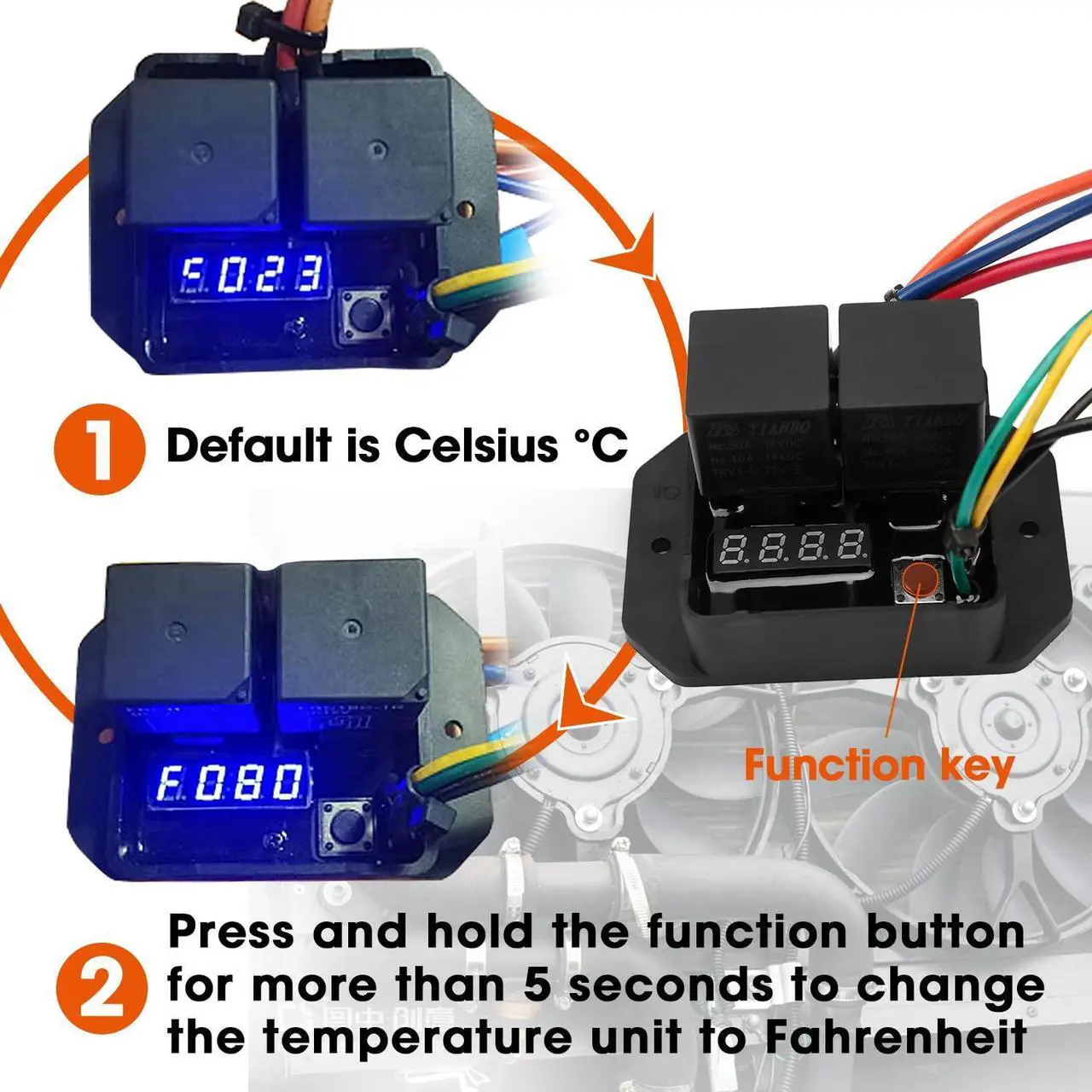 Alt view image 6 of 7 - Digital Radiator Fans Controller Swith 12V and 24V, Adjustable Temperature Range Digital Electric Thermatic Fan Switch Kit (Part #0444)