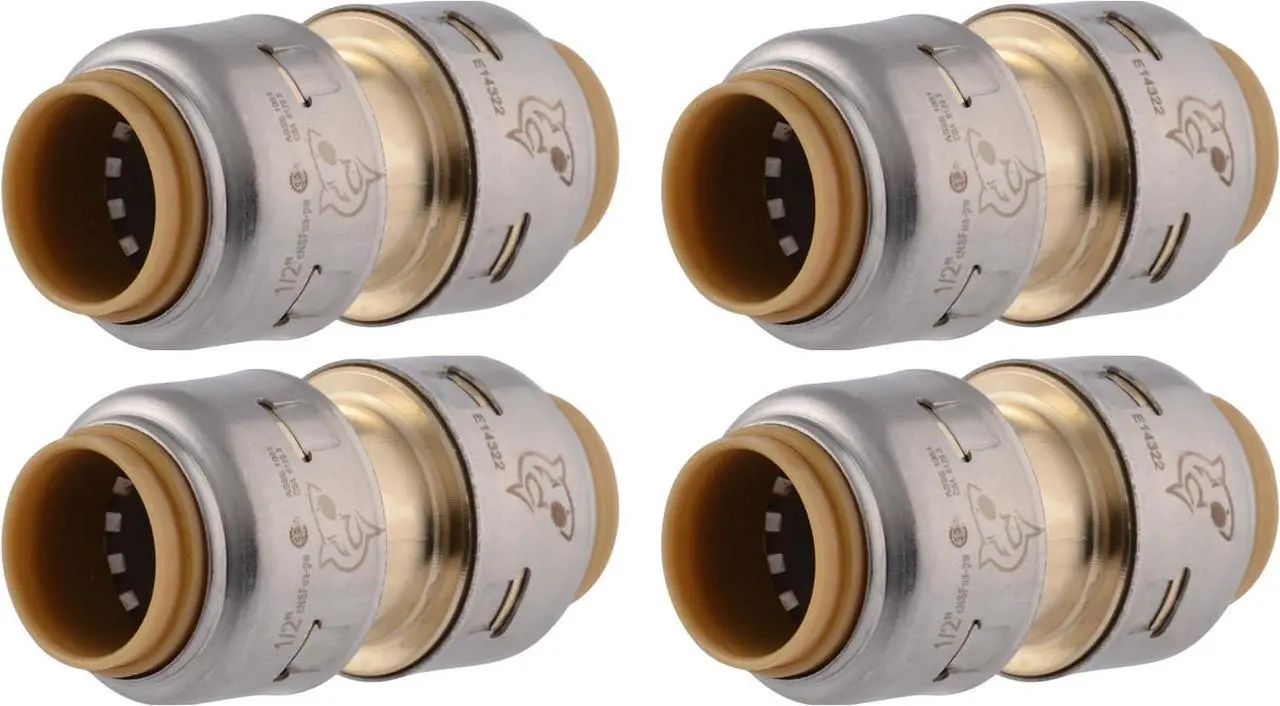 Main image of Max 1/2 Inch Coupling, Pack of 12, Push to Connect Brass Plumbing Fitting, PEX Pipe, Copper, CPVC, PE-RT, HDPE, UR008