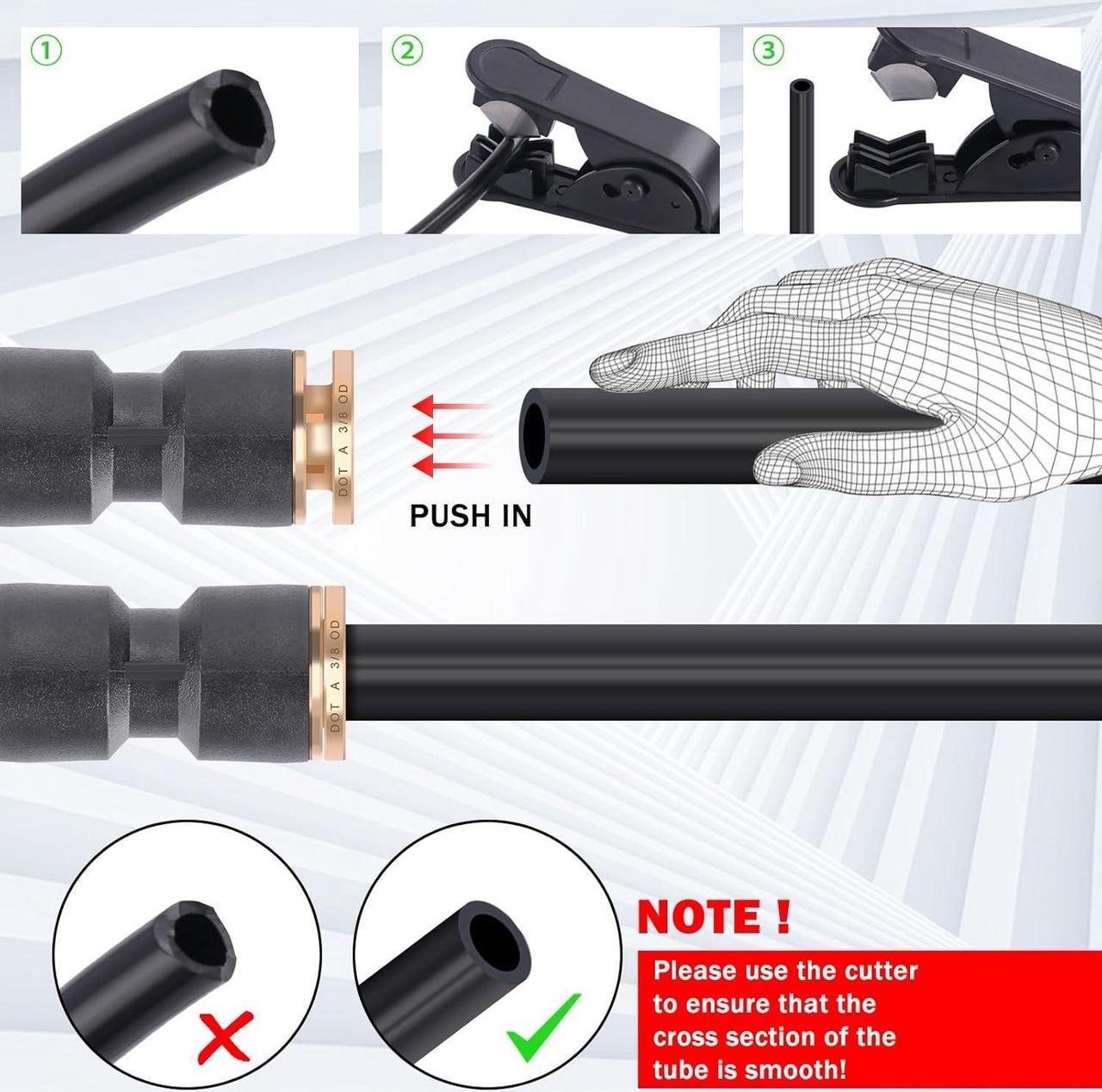 Alt view image 6 of 7 - 35 PCS Brass DOT Air Line Fittings Kit 1/4 3/8 1/2 DOT Quick Connect Air Fittings Straight & Tee Union Push to Connect Air Hose Fittings for Semi Truck Trailers Air Brake System