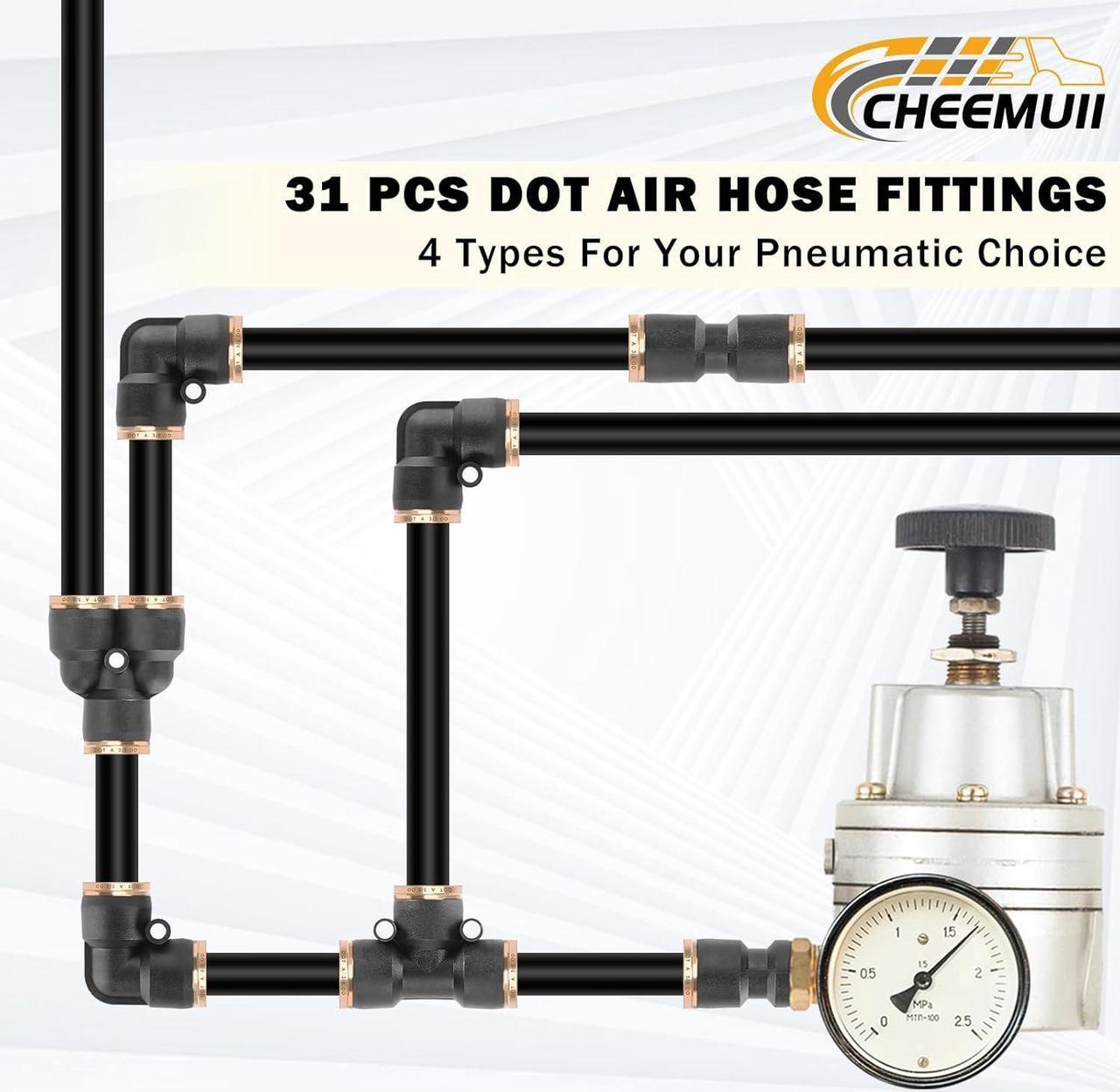 Alt view image 7 of 7 - 35 PCS Brass DOT Air Line Fittings Kit 1/4 3/8 1/2 DOT Quick Connect Air Fittings Straight & Tee Union Push to Connect Air Hose Fittings for Semi Truck Trailers Air Brake System