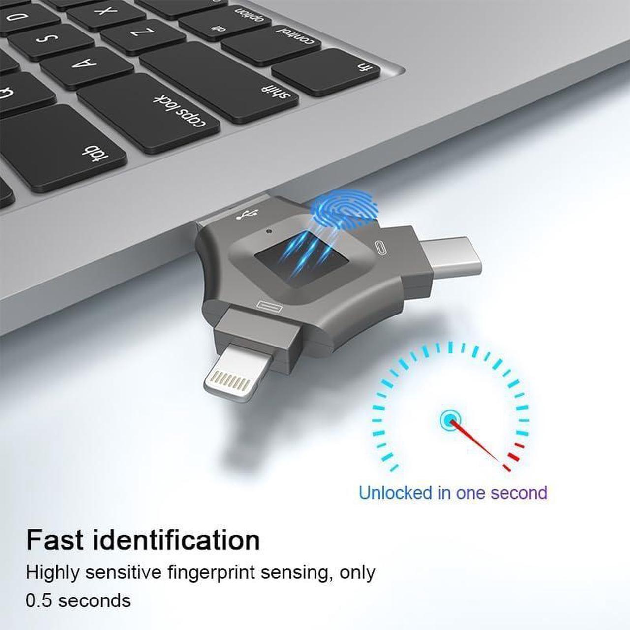 Alt view image 2 of 7 - Fingerprint 256GB USB 3.0 Flash Drive for iPhone - High-Speed Secure Thumb Drive with Fingerprint Encryption, Portable Metal Case