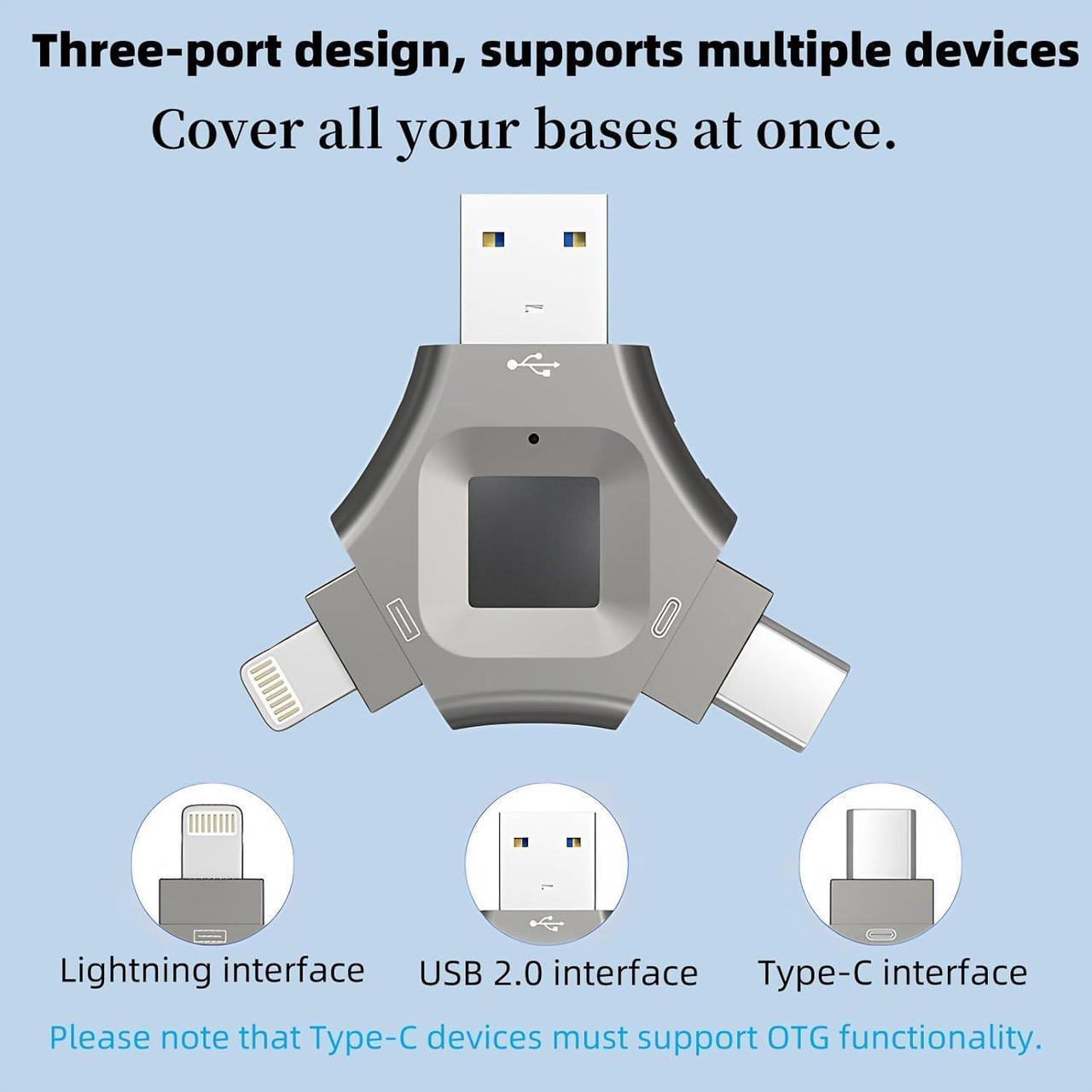 Alt view image 3 of 7 - Fingerprint 256GB USB 3.0 Flash Drive for iPhone - High-Speed Secure Thumb Drive with Fingerprint Encryption, Portable Metal Case