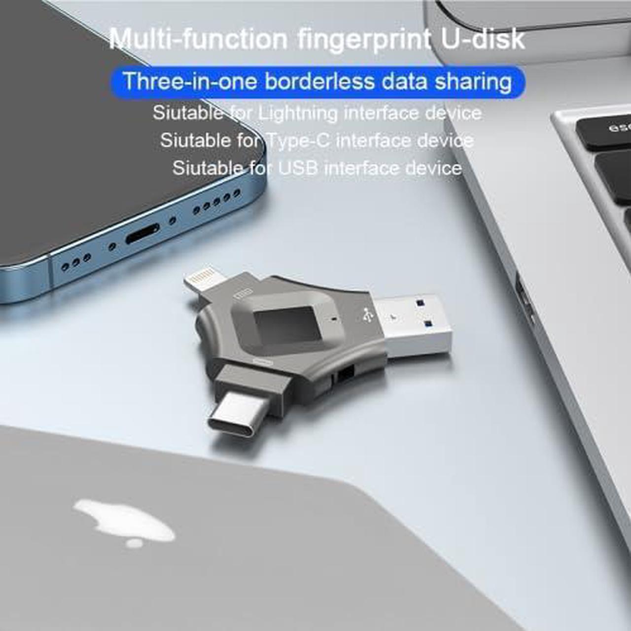 Alt view image 6 of 7 - Fingerprint 256GB USB 3.0 Flash Drive for iPhone - High-Speed Secure Thumb Drive with Fingerprint Encryption, Portable Metal Case