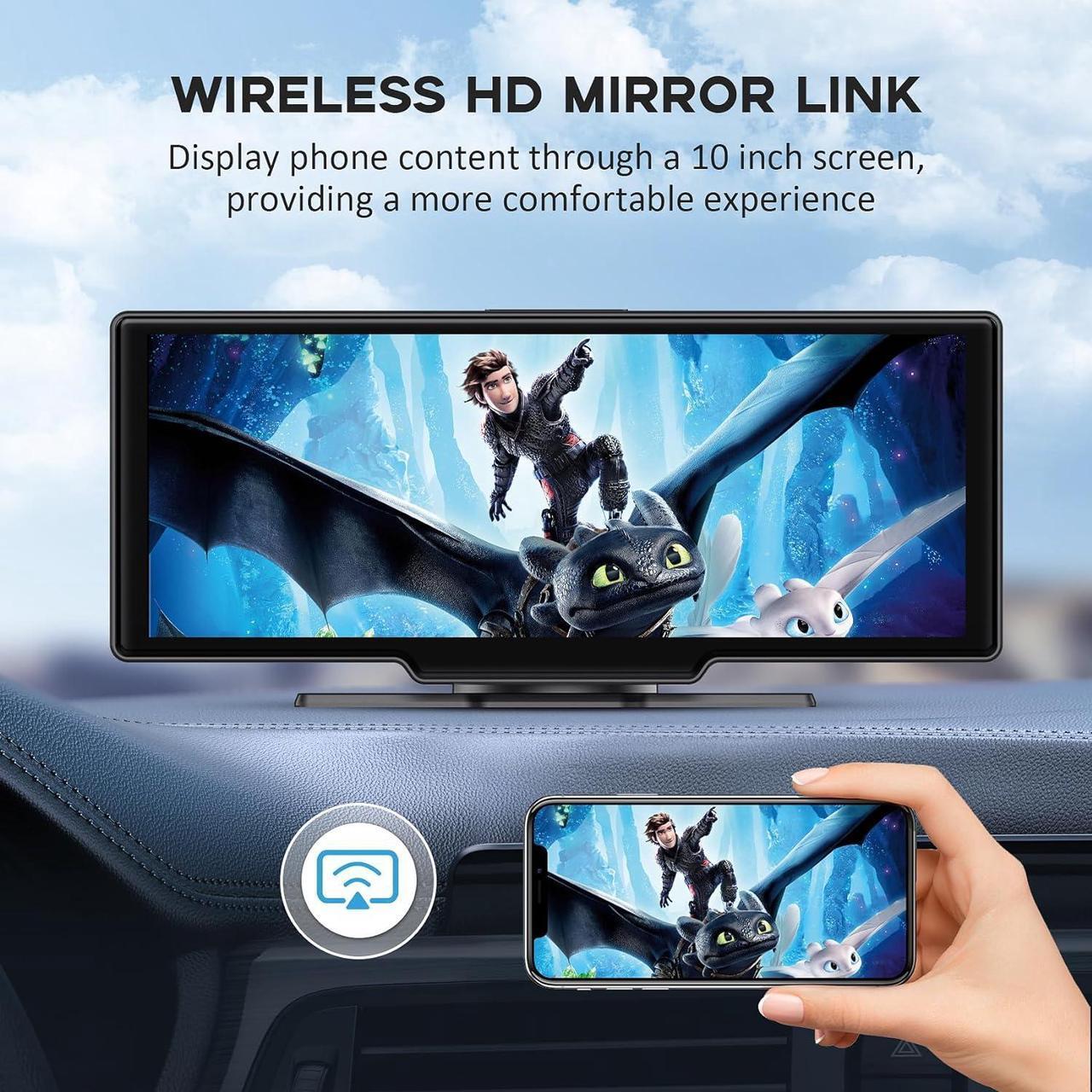 Alt view image 7 of 7 - Portable Carplay Screen for Car, 10.26" HD Car Tablet, Wireless Audio Receivers, IPS Carplay & Android Auto Touch Screen with 4K Dash Cam, GPS Navigation, Siri, AUX/FM, Mirror Link, Backup Camera