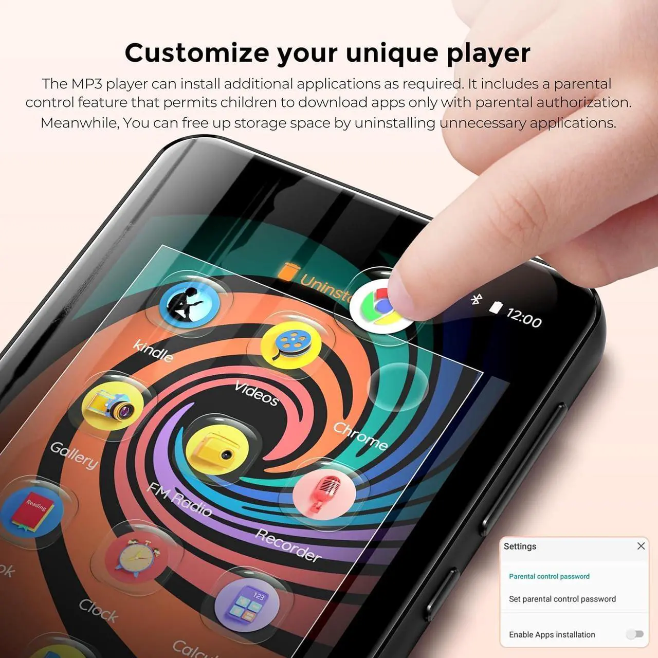 Alt view image 4 of 7 - 160GB MP3 Player with Bluetooth and WiFi, innioasis Music Player with Spotify,Pandora, Music,4" Touch Screen Android MP4 MP3 Player for Kids with Libby,Audible,Spotify Kids(Black)