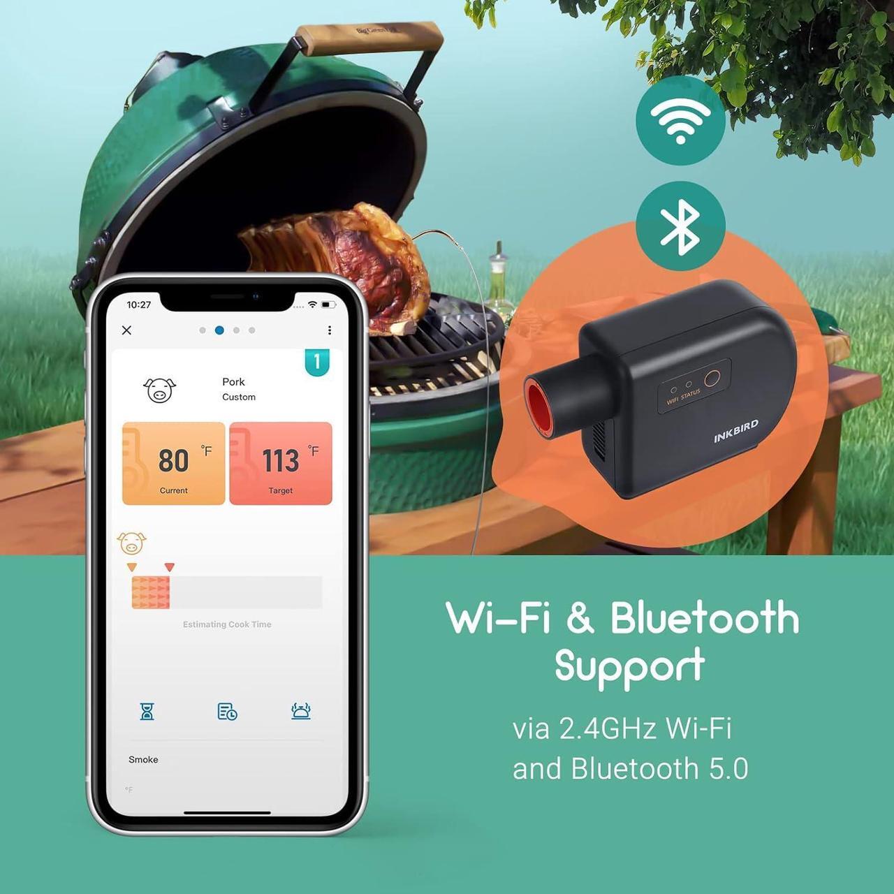Alt view image 2 of 6 - Wi-Fi & Bluetooth BBQ Smoker Temperature Controller with Automatic Smoker Fan, INKBIRD ISC-027BW Grill Thermometer with 4 Probes for Big Green Egg, Kamado Joe, Primo, Vision Grill, Akorn Kamado