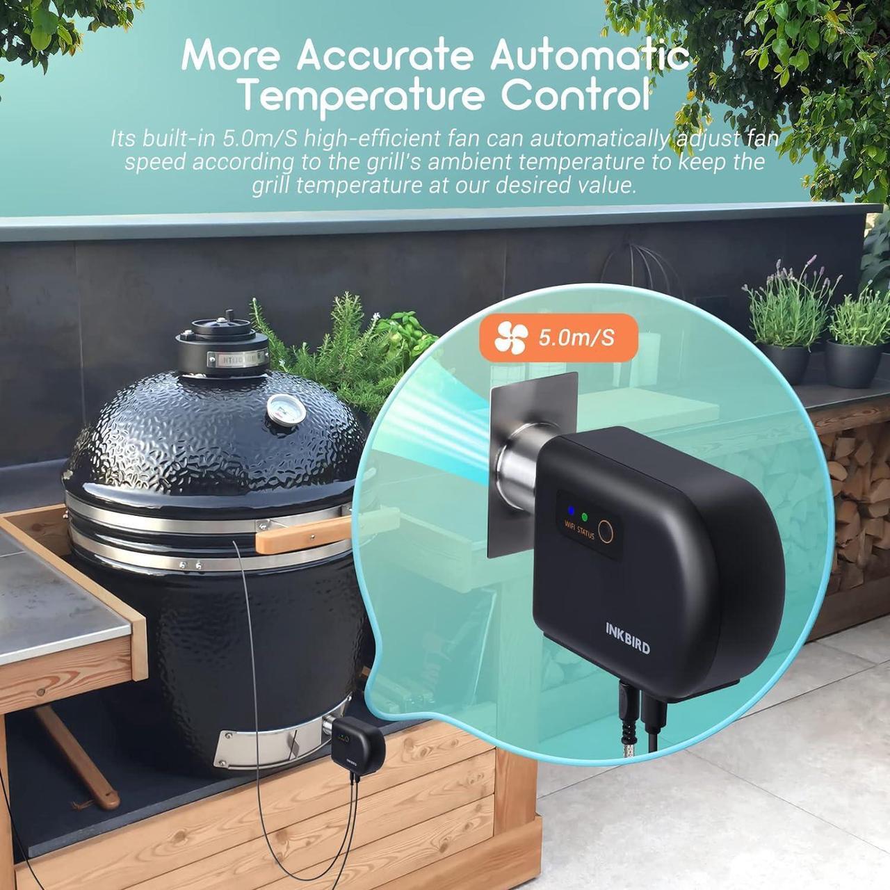 Alt view image 3 of 6 - Wi-Fi & Bluetooth BBQ Smoker Temperature Controller with Automatic Smoker Fan, INKBIRD ISC-027BW Grill Thermometer with 4 Probes for Big Green Egg, Kamado Joe, Primo, Vision Grill, Akorn Kamado