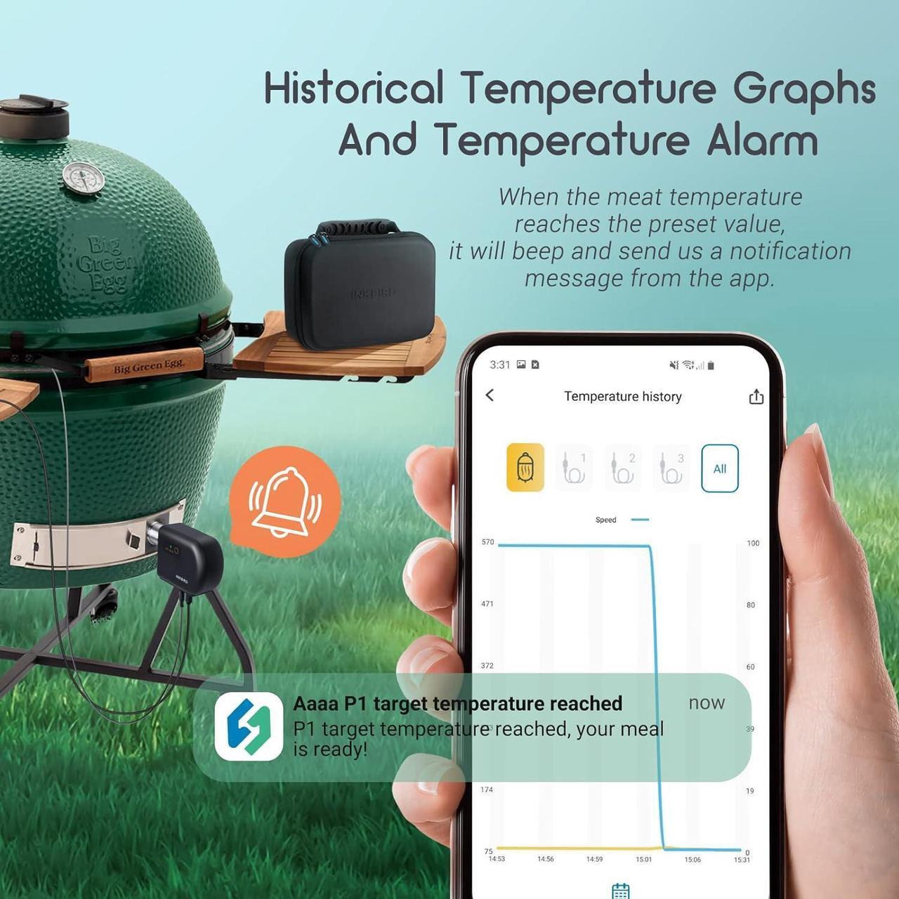 Alt view image 5 of 6 - Wi-Fi & Bluetooth BBQ Smoker Temperature Controller with Automatic Smoker Fan, INKBIRD ISC-027BW Grill Thermometer with 4 Probes for Big Green Egg, Kamado Joe, Primo, Vision Grill, Akorn Kamado