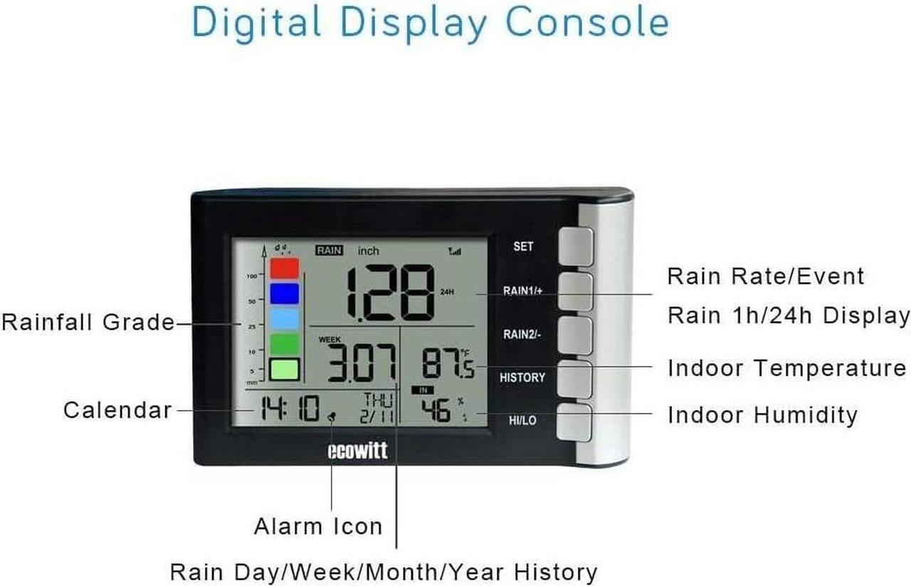 Alt view image 3 of 7 - WH5360B Wireless Rain Gauge High Precision Digital 3-in-1 Weather Station with Indoor Thermometer and Hygrometer