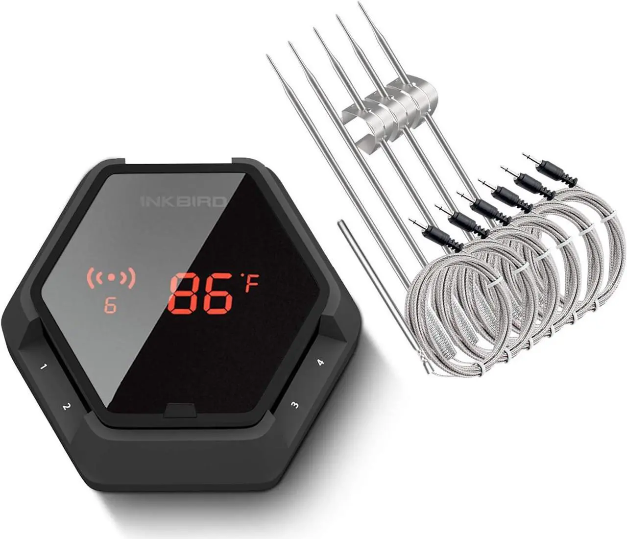 Main image of Bluetooth BBQ Thermometer Wireless IBT-6XS, 6 Probes Digital Smoker Grill Thermometer for Cooking,150ft Bluetooth Meat Thermometer, Magnet, Timer, Alarm for Kitchen, Food (Black)