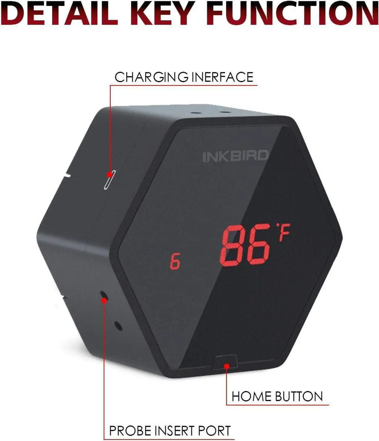 Alt view image 4 of 6 - Bluetooth BBQ Thermometer Wireless IBT-6XS, 6 Probes Digital Smoker Grill Thermometer for Cooking,150ft Bluetooth Meat Thermometer, Magnet, Timer, Alarm for Kitchen, Food (Black)