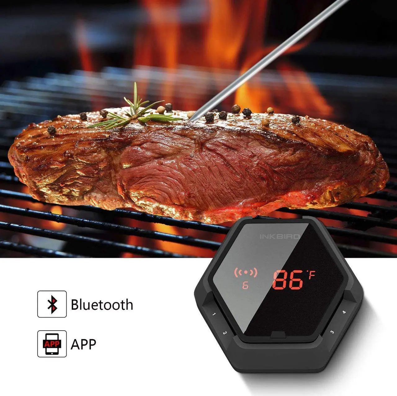 Alt view image 3 of 6 - Bluetooth BBQ Thermometer Wireless IBT-6XS, 6 Probes Digital Smoker Grill Thermometer for Cooking,150ft Bluetooth Meat Thermometer, Magnet, Timer, Alarm for Kitchen, Food (Black)