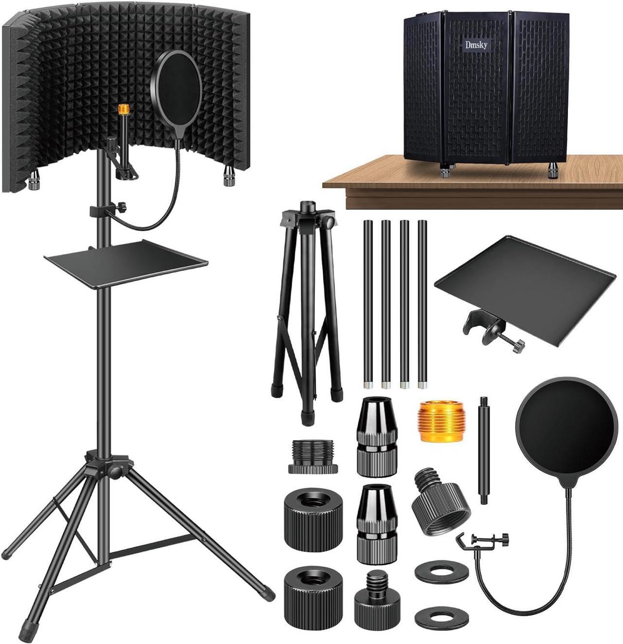 Main image of Microphone Isolation Shield with Pop Filter & Tripod Stand, Foldable Mic Shield with Triple Sound Insulation, High Density Mic Sound Shield for Recording Studio, Podcasts, Singing, Broadcasting