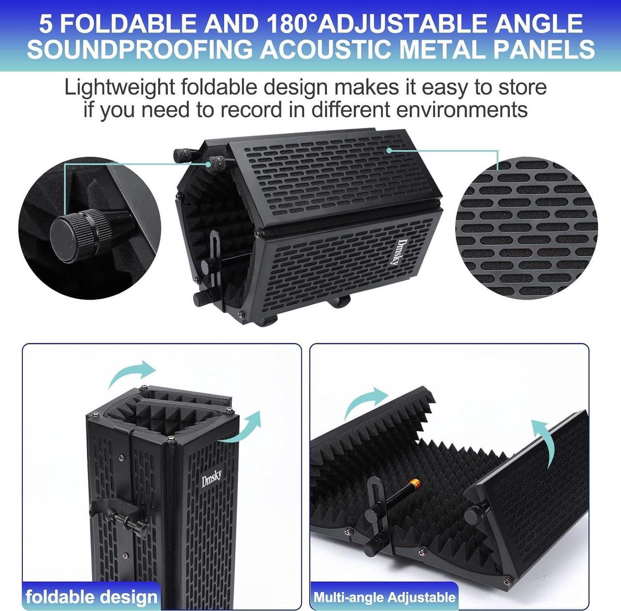 Alt view image 2 of 7 - Microphone Isolation Shield with Pop Filter & Tripod Stand, Foldable Mic Shield with Triple Sound Insulation, High Density Mic Sound Shield for Recording Studio, Podcasts, Singing, Broadcasting